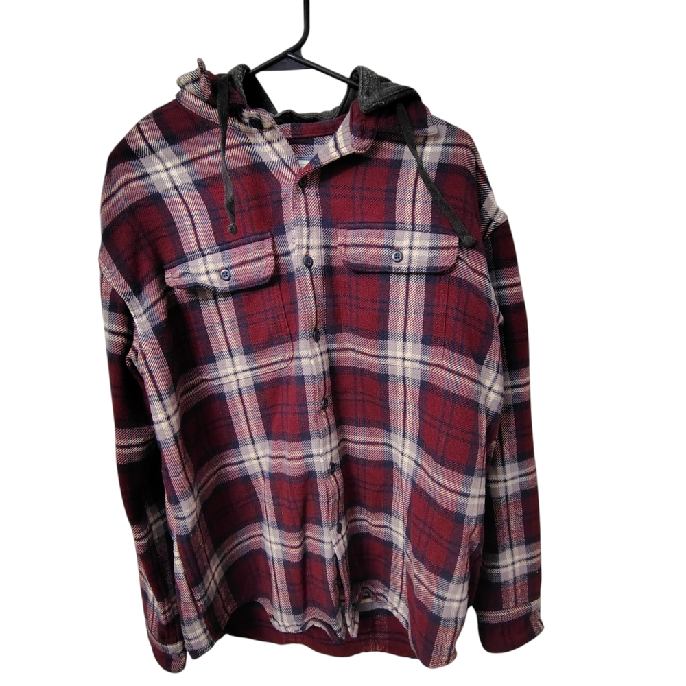 American Eagle Men's Size Medium Hooded Plaid Flannel Shirt
